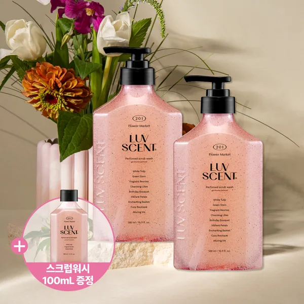 럽센트 퍼퓸 스크럽 워시 500ml 2개 플라워마켓 화이트 튤립향 +바디워시 100ml
