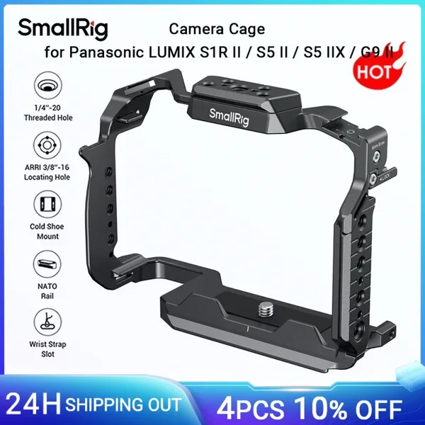 Panasonic LUMIX S1R II / S5 II / S5 IIX / G9 II용 SmallRig S1R II 케이지(HawkLock 퀵 릴리스 포함) Arca-Swiss 바닥 플레이트 4902