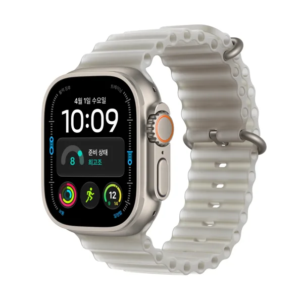 애플워치 울트라 4 셀룰러 내추럴 티타늄, 49mm, 트렌스루센트 그레이 오션 밴드