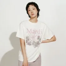 마르디메크르디 여성용 플라워 자르댕 면 티셔츠