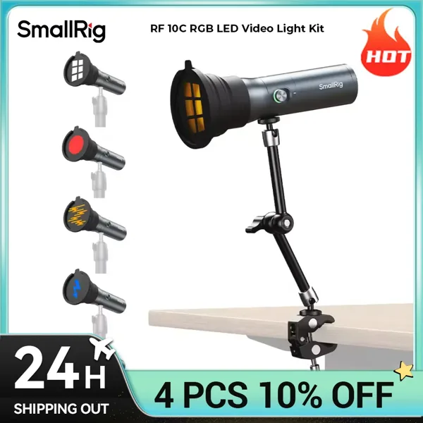 SmallRig RF 10C RGB LED 비디오 라이트 사진 손전등 7500mAh 합금 패턴 라이트 4색 채우기 라이트(20개 패턴 포함)