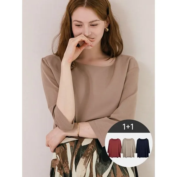 [1+1] 실키 라운드넥 모달 7부 티셔츠