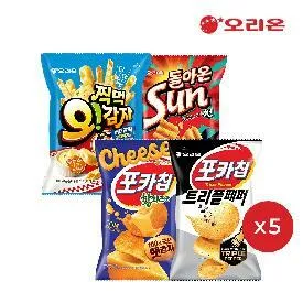 포카칩 황치즈 60g 5개 + 포카칩 트리플페퍼 60g 5개 + 썬 핫스파이시 80g 5개 + 오감자 버터갈릭감자튀김 64g 5개