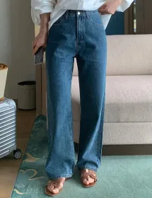 18337 중청 스톤워싱 일자핏 데님 (one color) 히든밴딩