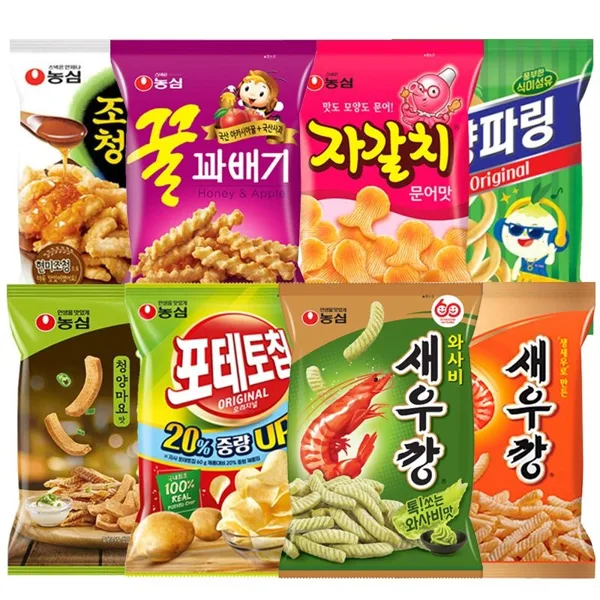 농심 포테토칩4봉+새우깡4봉+꿀꽈베기4봉+조청유과4봉