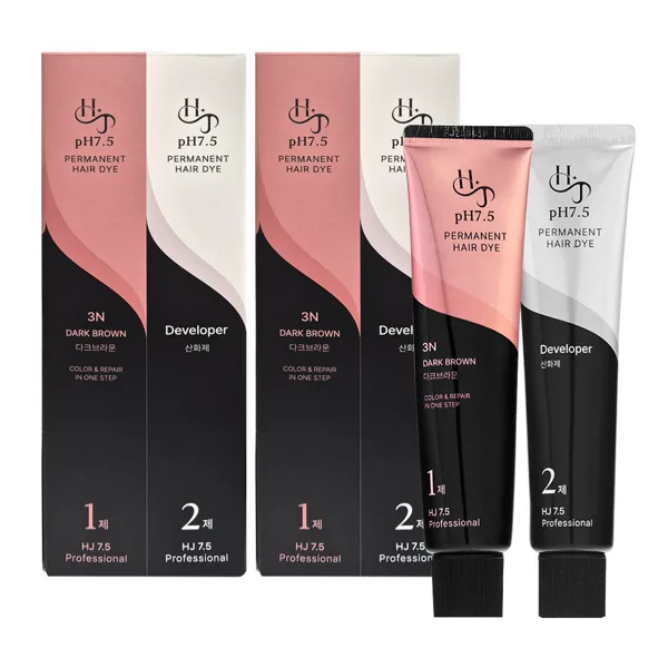 pH7.5 저자극 흰머리 새치염색약 뿌리 커버 HJ셀프염색 60g, 다크브라운, 2개
