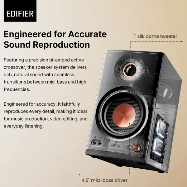 【신제품】Edifier MR4 MKII 바이앰프 스튜디오 모니터 2.0 스피커 80W RMS 출력 블루투스 6.0 고해상도 무선 스피커