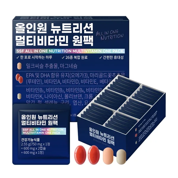 [종합비타민+밀크씨슬+루테인+알티지오메가3] 올인원 뉴트리션 멀티비타민 원팩 1박스