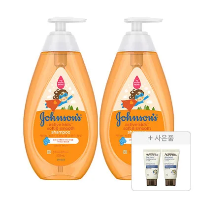 존슨즈 키즈 소프트 앤 스무디 샴푸 500ml, 2개+증정(아비노 스킨릴리프 바디로션 30g, 2개)