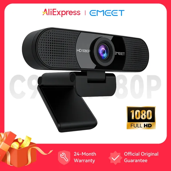 EMEET C960 1080P 웹캠(마이크 2개 포함), 90° FOV, 고정 초점, 플러그 앤 플레이 컴퓨터 카메라 (줌/팀즈/페이스타임/구글 미트/스위치용)