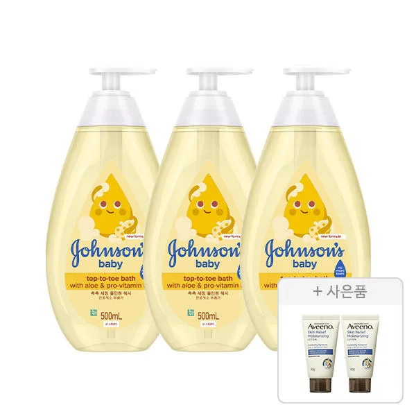 존슨즈 탑투토 바스 500ml, 3개+증정(아비노 스킨릴리프 바디로션 30g, 2개)