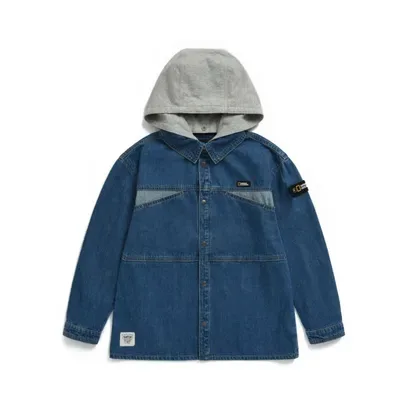 K233USH010 데님 후드 셔츠 BLUE