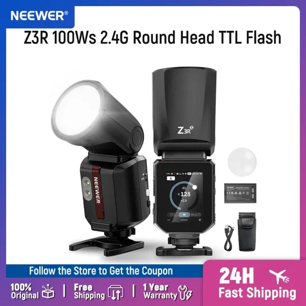 NEEWER Z3R 100Ws 2.4G TTL 원형 헤드 플래시 스피드라이트 (캐논, 니콘, 소니 호환), 1/8000초 HSS, 터치스크린, 고독스 호환
