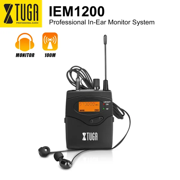 XTUGA IEM1200 550-580Mhz 이어폰 모니터 시스템 싱글 바디팩 수신기 이어폰 무선 플라스틱 하우징 모니터링