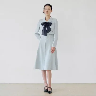 (JJ지고트) 배색 리본 재킷 플레어 원피스 GS9A0OP521