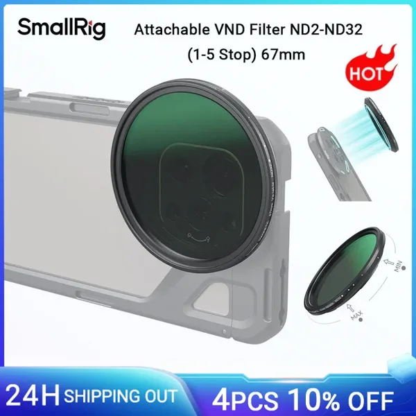 SmallRig 마그네틱 부착식 VND 필터 ND2-ND32, 1-5 스톱, 67mm 스레드 필터 링, 아이폰 15 프로, S24 울트라 4581