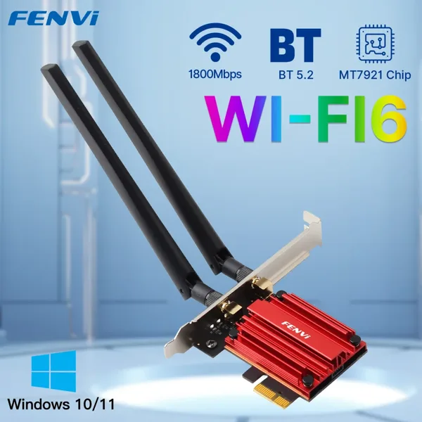 Fenvi WiFi 6 Pcie 무선 어댑터 AX1800 듀얼 밴드 5Ghz/2.4Ghz 블루투스 5.2 네트워크 카드 데스크탑 PC용 Win 10/11용